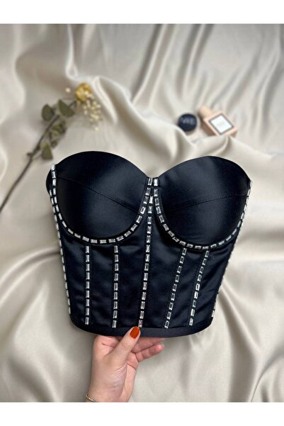 Metay Design مشد من الساتان بتفاصيل حجرية - موديل أسود