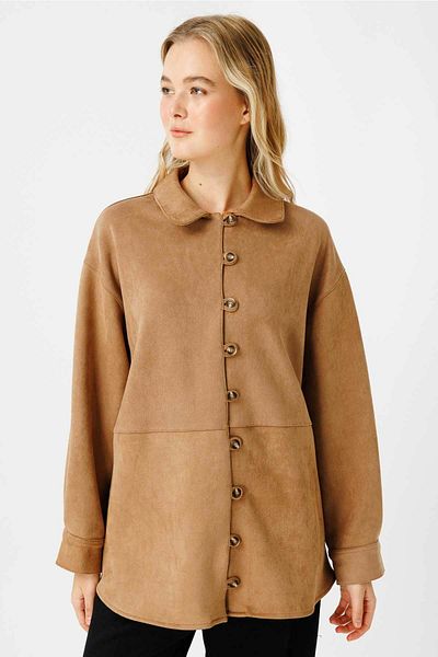Hooopstore Πουκάμισο Suede Birit με λεπτομέρειες Camel Suede