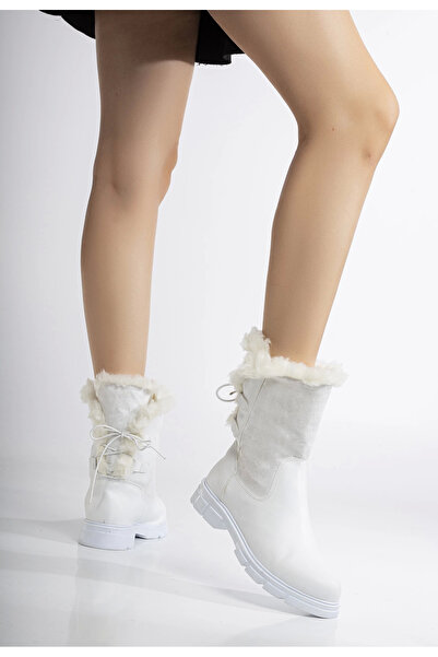 Genel Markalar Kadın Kürklü Bot Beyaz