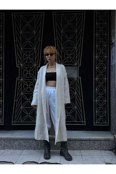 Bak'ap Tricotaj din lână Maxi Tall Trend Cardigan lung cu mânecă liliac
