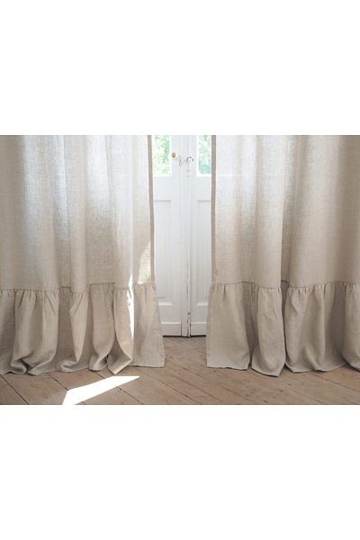 pamukidea Buldan Linen Sunshade Curtain - 100% βαμβάκι με βολάν - Χωρίς πιέτες - Μονό φτερό - EN X BOY