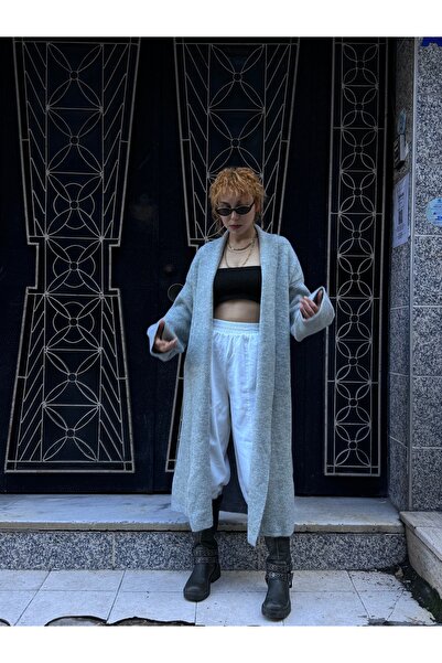 Bak'ap Maxi Long Trend Fleece Knitwear Low Sleeve Bat Sleeve Long Cardigan