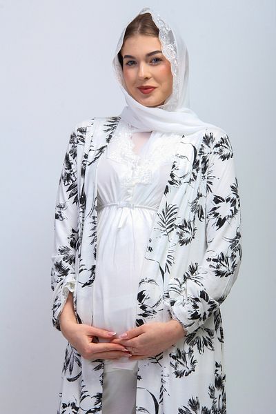 ByLohusa طقم بيجامة للحوامل مع حجاب إكرو