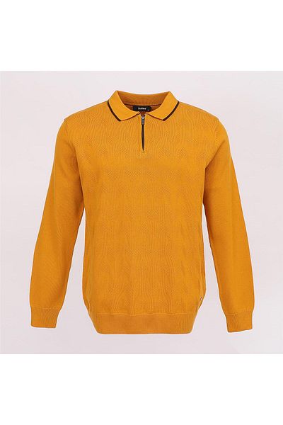 Dio Rise Men's Raffless Long Sleeve Slim Polo Neck Sweater - 189009   - Dark Mango