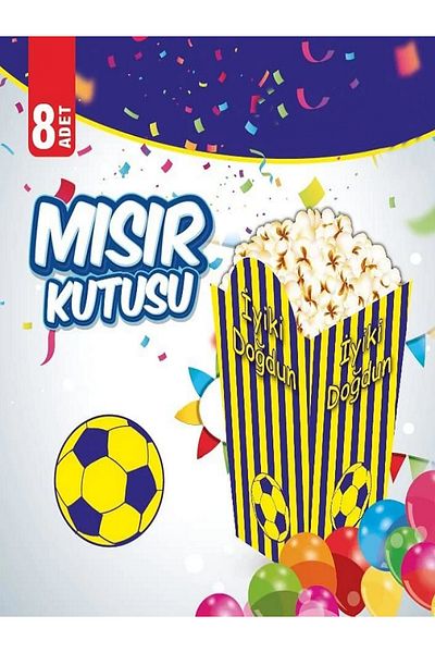 Party Time Yellow Navy Blue Fan Corn Box 8 Pieces