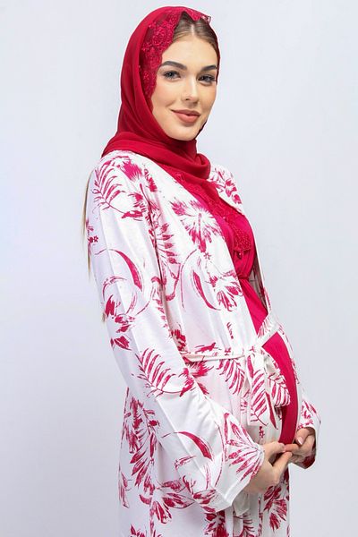 ByLohusa Cherry Hijab Maternity Pajama Set with Dressing Gown Effortt