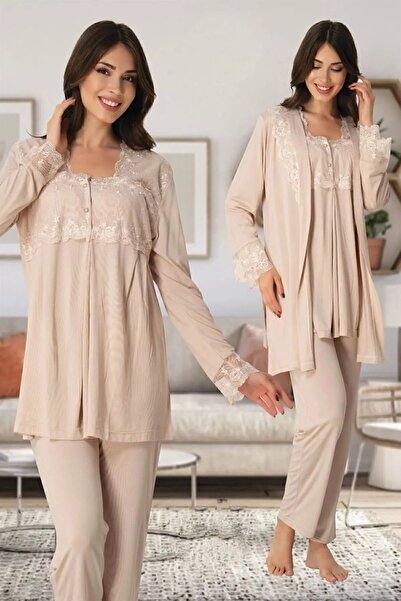 by İGP طقم بيجامة للحوامل من القطن مع ثوب صباحي