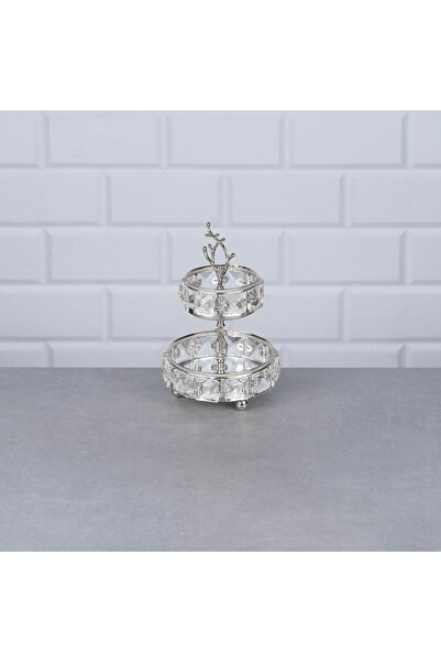 Hinora Stoned Mirrored Round 2 Tiers Crystal Presentation Bowl Snack Plate 12X12X17Cm Mini Size