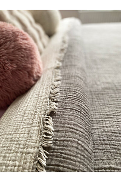 NEMM Gri Renkli 4 Katlı Muslin %100 Pamuk Çift Kişillik Yatak Örtüsü 240x260 Cm Battal Boy