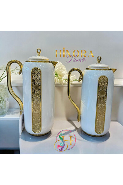 Hinora Cam Hazneli Gold Yıldız Detay Parlak Beyaz Şık Termos Ikili Set 1-1.5l...