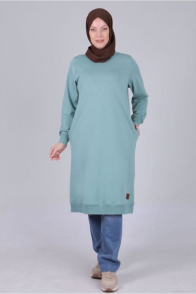 Moda Rosa 25K2049 - Turquoise - Plus Size Hijab Basic Two Thread Tunic