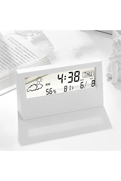 KeşifHOME Şeffaf Tasarım Akıllı Masa Saati Termometre Nem Ölçer Hava Durumu Takvim Alarm fonksiyonel dekoratif
