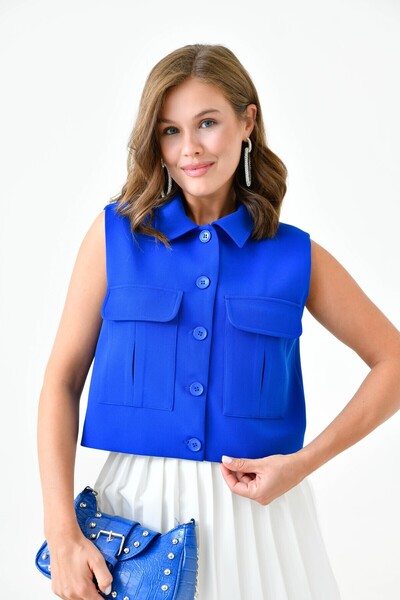 Saade Saks Blue Full Fit Vest with Pockets