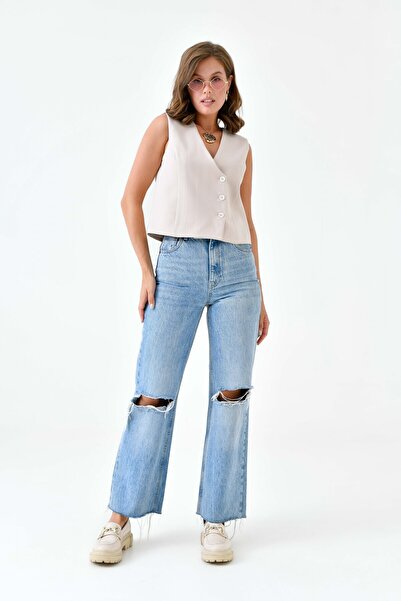 Saade V-Neck Stone Color Woven Vest