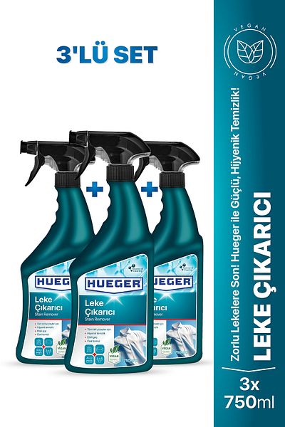 Hueger Eliminator de pete vegan – Set de 3 pentru îndepărtarea petelor din țesături și suprafețe cu cap de spumă și pulverizare, 2250 ml