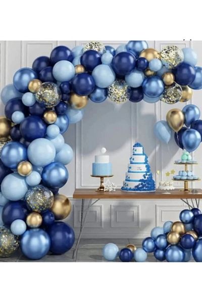 BEY AMBALAJ Blue Navy Blue 100-Piece Balloon Chain Decoration Set 5-Color Circumcision, 1 Year Old, Mevlid Birthday Concept