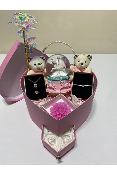 miraybutikhediyelikesya sevgiliye özel pembe kalpli hediye kutusu - kolye - b...