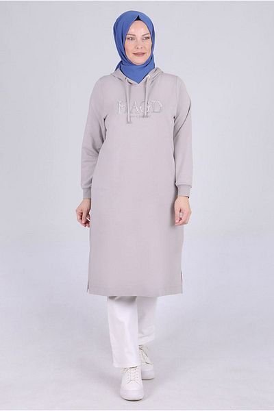 Moda Rosa 25K2045 - Gray - Plus Size Hijab Two Thread Tunic