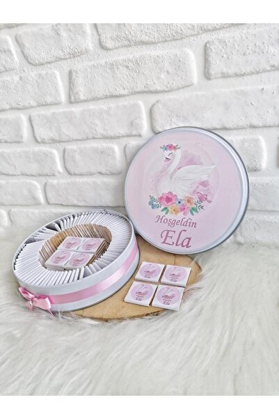 Angel Gift Chocolate 100 Adet Isme Özel Pembe Kuğu Temalı Hoşgeldin Kız Bebek...
