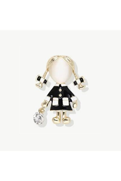 betbay Nostalji Siyah Önlüklü Kız Broşu/Yaka İğnesi - Hediyelik Karton Takı Kutusunda