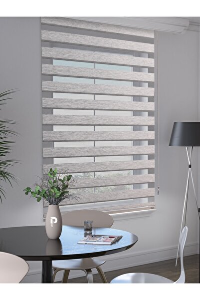 Perle Açık Gri Renk Bambu Stor Zebra Perde Yüksek Kalite Alüminyum Kasa