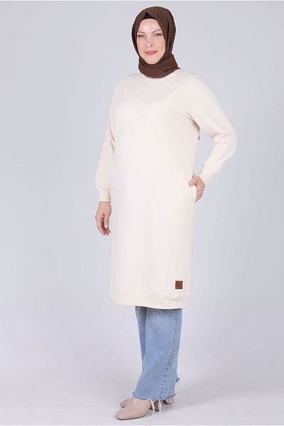Moda Rosa 25K2049 - Vanilla - Plus Size Hijab Basic Two Thread Tunic