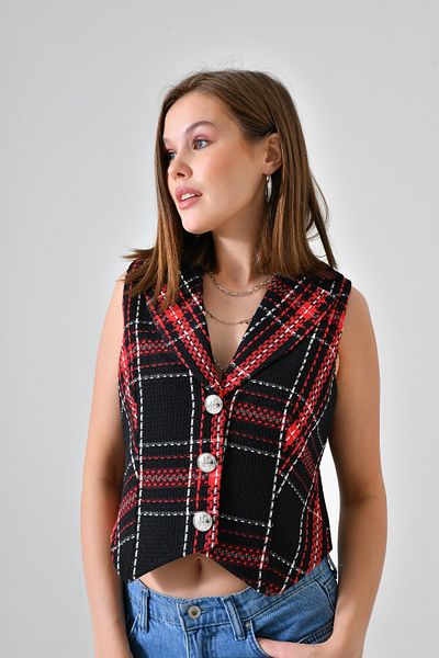 Saade Black Plaid Fit Vest