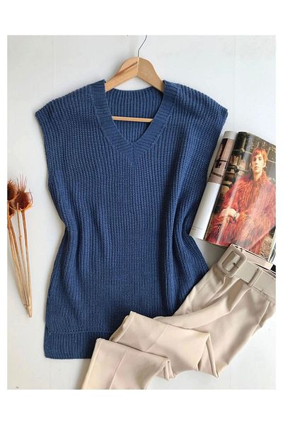 moda mh V-Neck Knitwear Thessaloniki Sweater - 65 cm Front Length, 70 cm Back Length, 50 cm Width