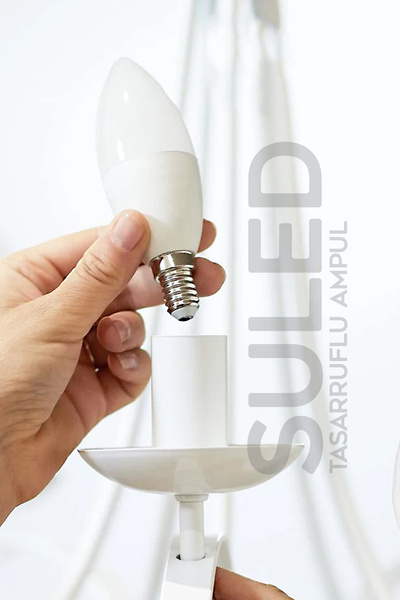 SULED Sl-1023 Grafen Beyaz Işıklı 10 Adet Mum Buji Ampul Avize Abajur Lambası Ince Duylu Lamba E14 Duy