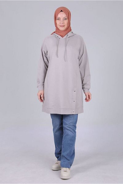 Moda Rosa 25K2055 - Gray - Plus Size Hijab Hooded Tunic
