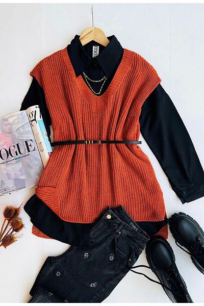 moda mh V-Neck Knitwear Thessaloniki Sweater - 65 cm Front Length, 70 cm Back Length, 50 cm Width