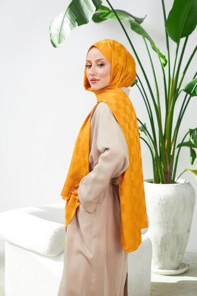 İpekhan Νέο μοτίβο σκακιέρας μεταξένιο ζακάρ σάλι καφέ 9007-11