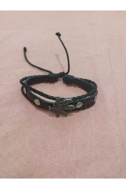 asya stil Leather Bracelet with Palm Leaf Figure