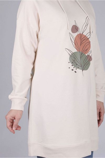 Moda Rosa 25K2054 - Vanilla - Plus Size Hijab Printed Tunic
