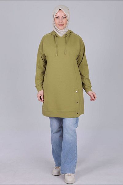 Moda Rosa 25K2055 - Olive - Plus Size Hijab Hooded Tunic