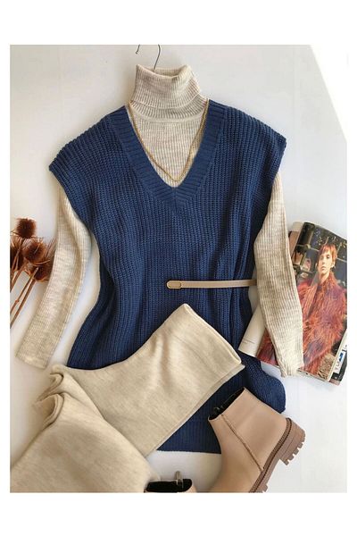 moda mh V-Neck Knitwear Thessaloniki Sweater - 65 cm Front Length, 70 cm Back Length, 50 cm Width