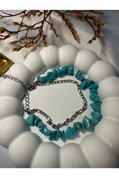 sorella Turquoise Natural Stone Steel Anklet
