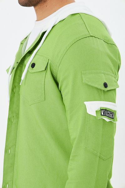 Oyga Men's Slim Fit Tight Fit Combed Cotton Hooded Double Pocket Cotton Denim Shirt