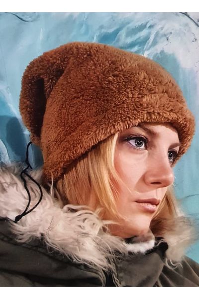 Neweste Зимна плюшена шапка - за мъже и жени, шапка с детайл от въже на гърба, използва се и като предпазител за врата