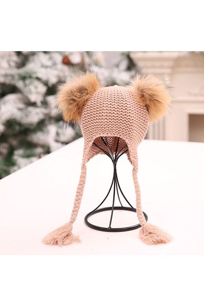 OEM Eva Hat with 2 Drool Pom Poms (Color: Cream)