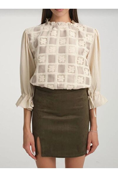 AL&SU BUTİK Fusta de damă kaki cu mini fante