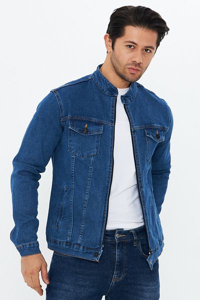 Oyga Men's Slim Fit Zip-Up Denim Jeans Jacket
