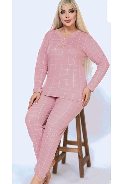 Lady Large Size Pink Checkered Comfortable Pajama Set
