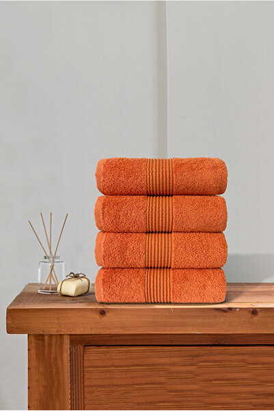 Ellaline Набір з 4 рушників для рук і обличчя, 100% бавовна, сертифікована, для ванної кімнати | Кухонне приладдя 50x90 см, цегляно-помаранчевий