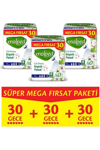 Molped Pure Soft Hygienic Pad Night Super Mega Pack 30 Lu*3 Pcs