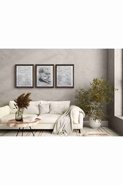 Lioncraft Atatürk, İstiklal Marşı, Gençliğe Hitabe 3'lü Set Tablo, Çerçeveli ...