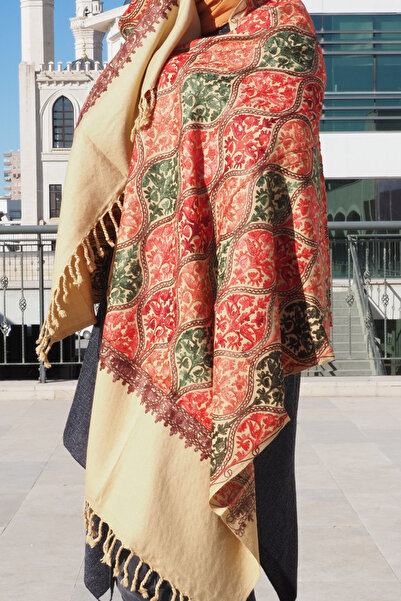 onliecraft Omuz Şal Ipek Işlemeli Paşmina Şal Kaşmir