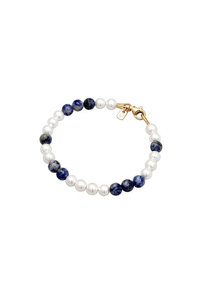 KUZZOI Armband Kuzzoi Armband Herren Achat Perlen Blau Muschelkern Perlen 925 Sterling Silber vergoldet Fest