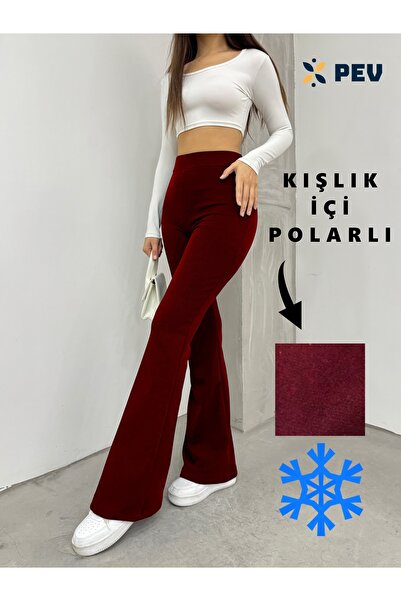 CNRCollection Kadın Bordo Esnek Likralı Yüksek Bel İç Göstermez Krep Kumaş To...