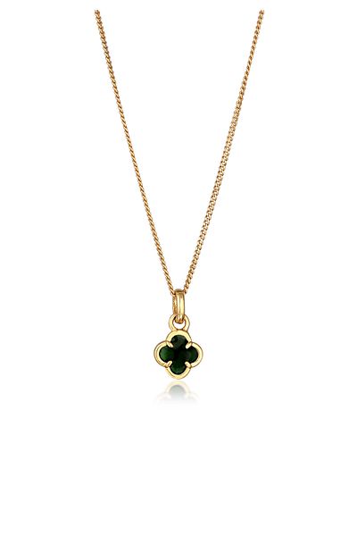 ELLI Kette Elli Kette Damen Kleeblatt Anhänger Emaille weiß 925 Sterling Silber vergoldet Gold 45